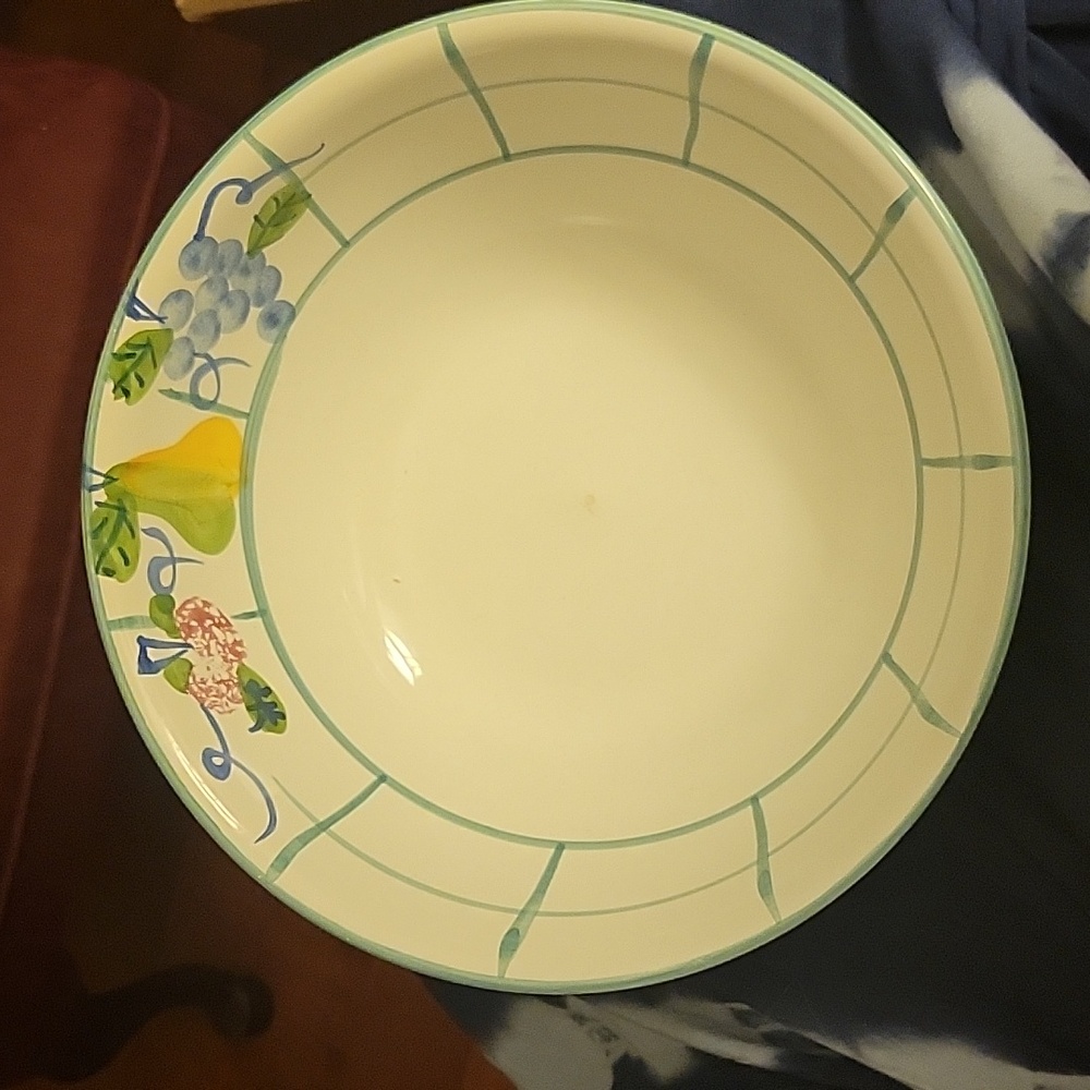 Vintage Certified International Green Lattice & Fruit Pattern Ceramic Farmhouse
